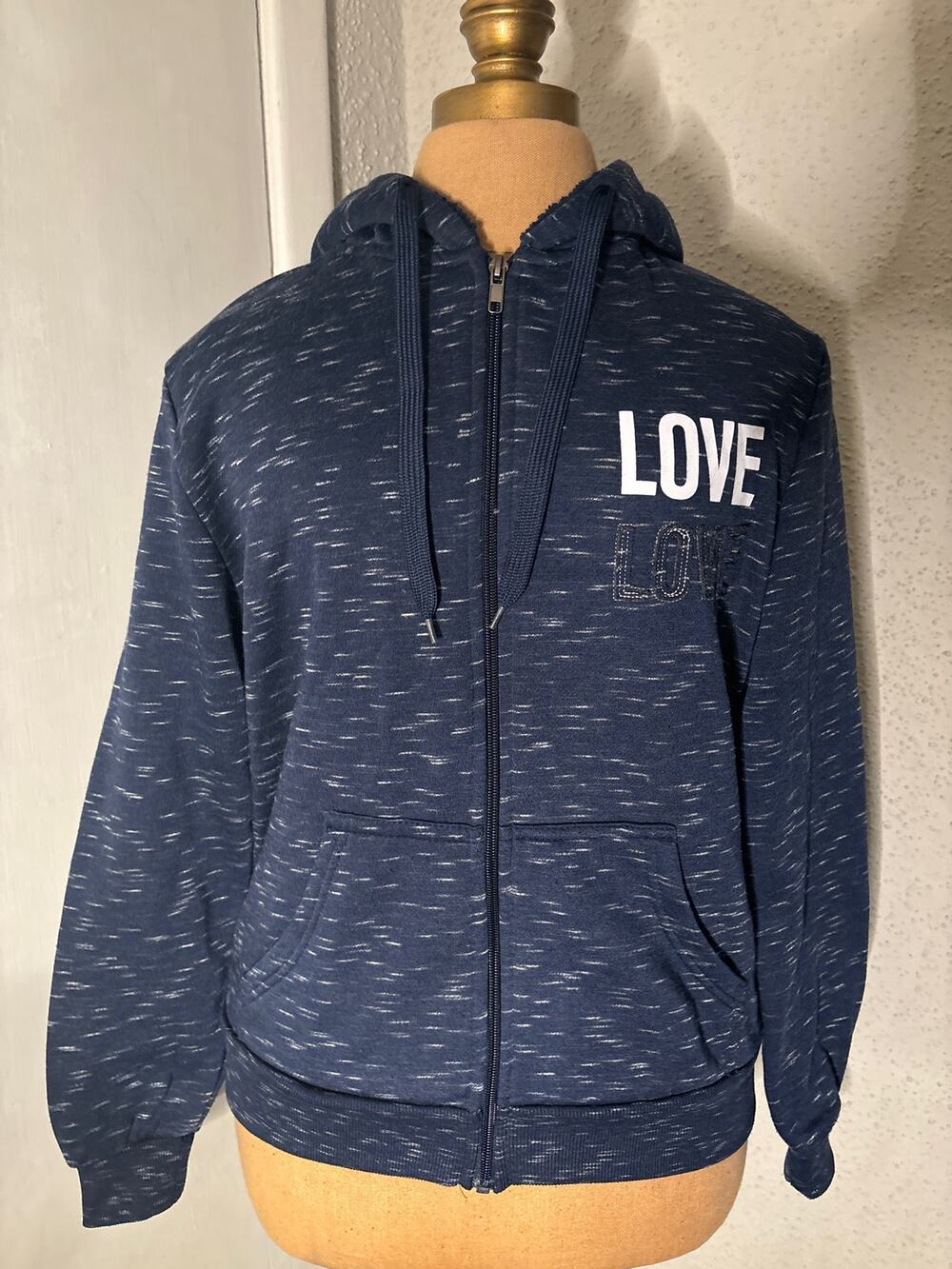 Supernova Love Hoodie Blue/ White L Zip Tie Comfy Cozycore Preppy Lounge Urban